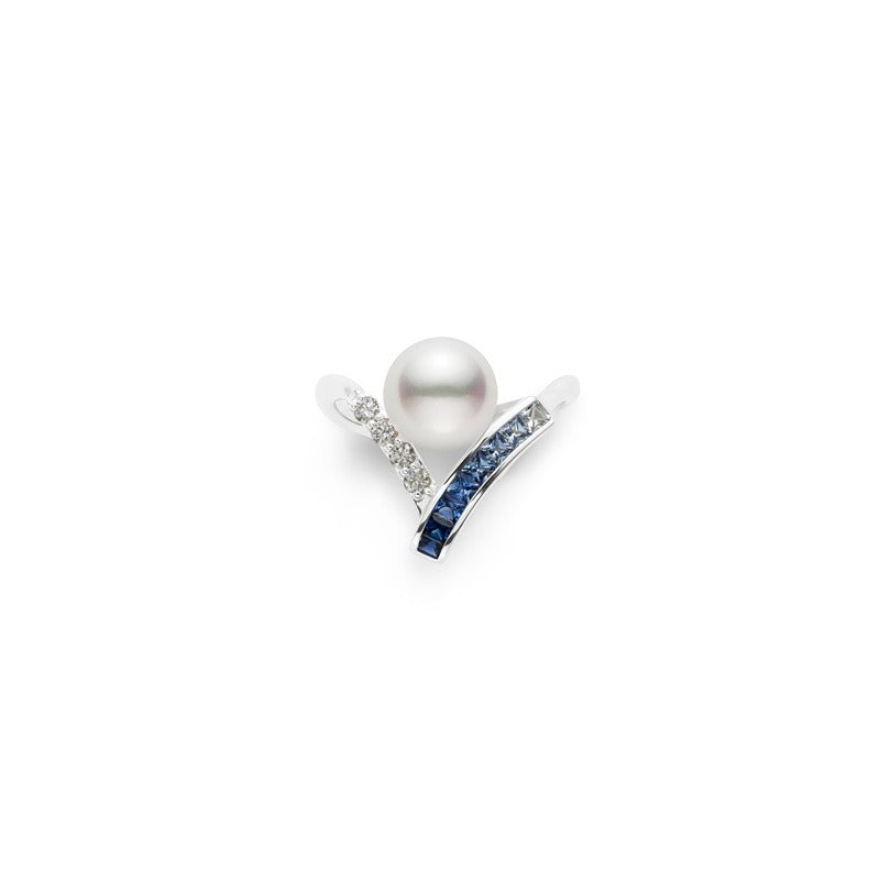 Carave Paris Pearl & Blue Gemstone V-Shape Ring