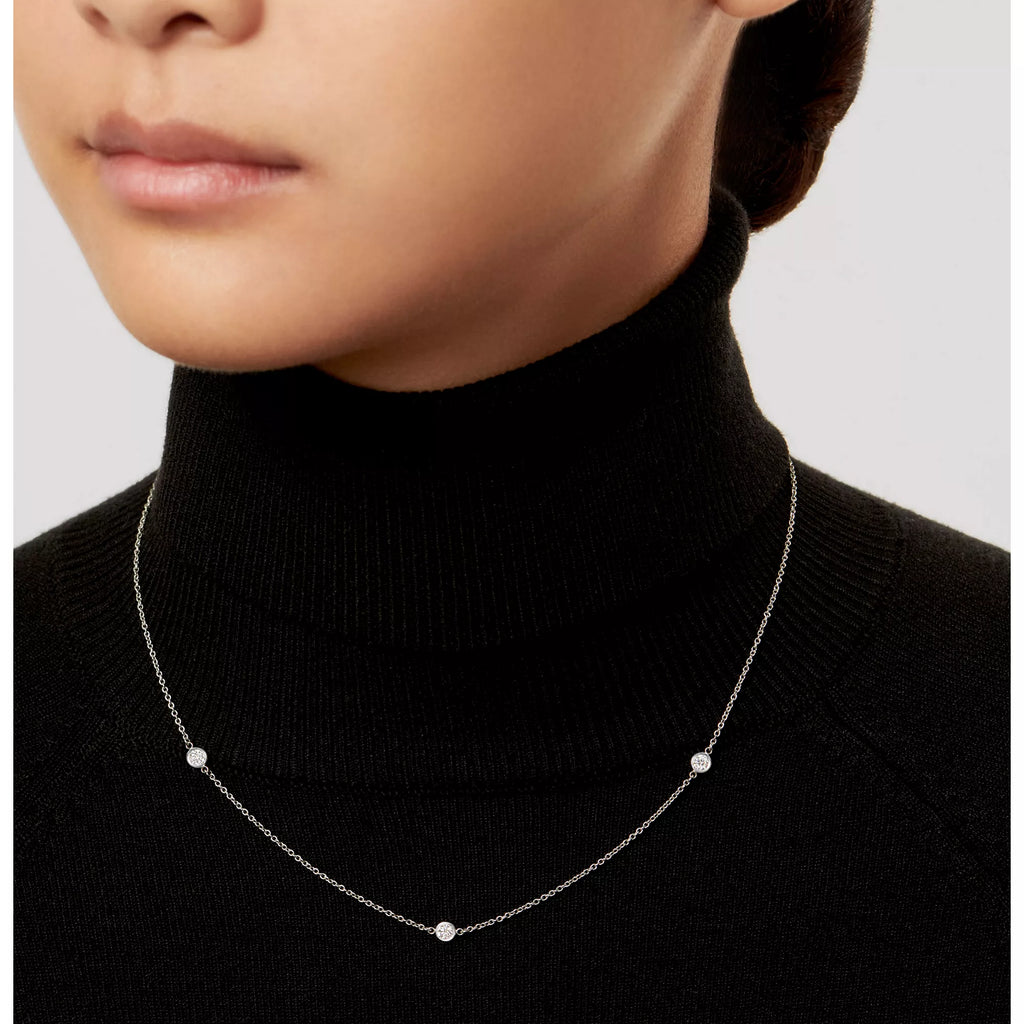 Carave Paris Bezel-Set Triple Station Necklace in White Gold