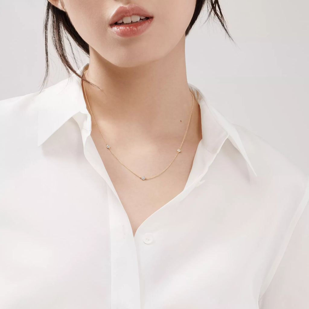 Carave Paris Bezel-Set Triple Station Necklace in White Gold