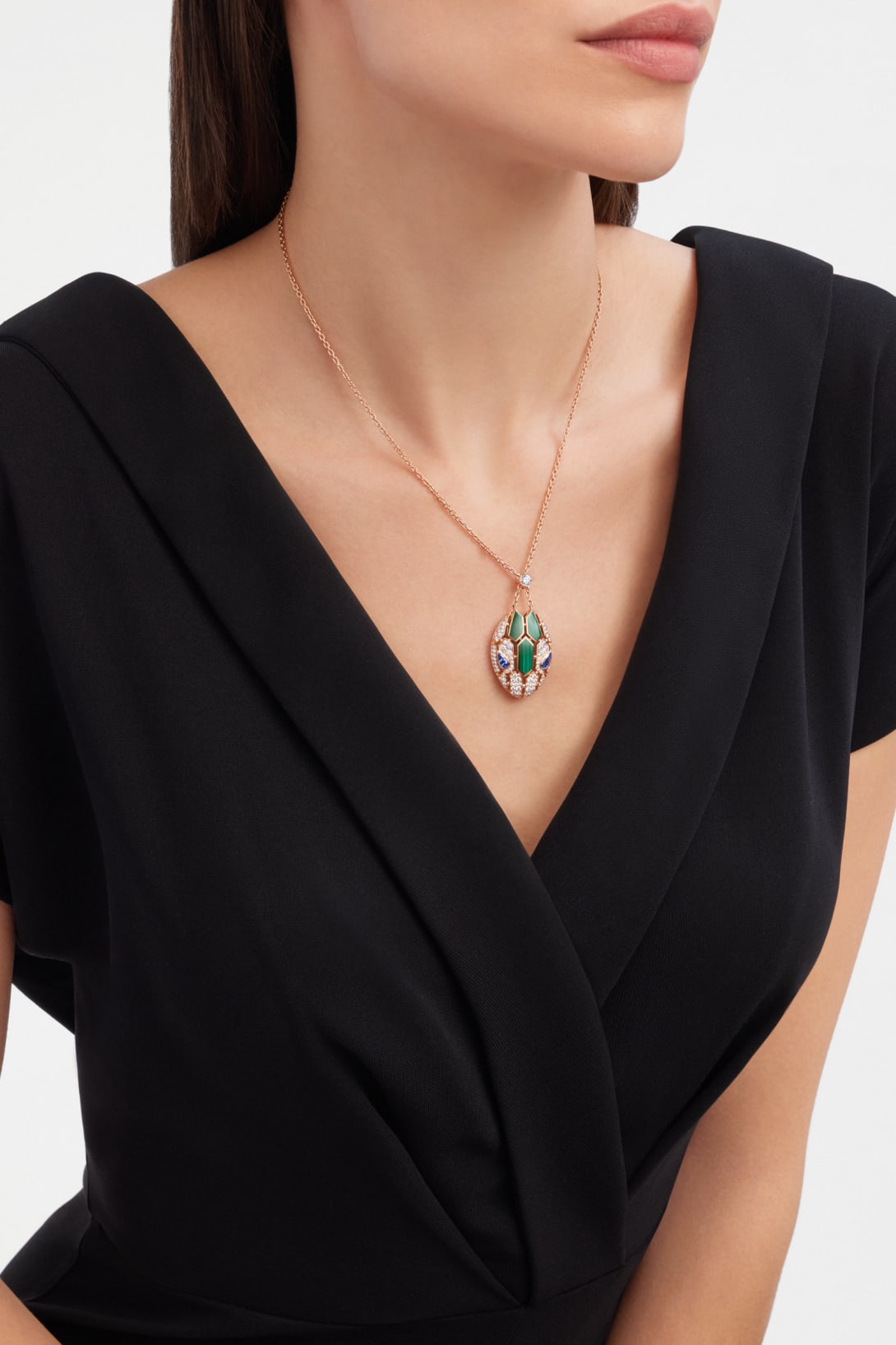 Carave Paris Art Deco Green & Blue Gemstone Oval Pendant Necklace