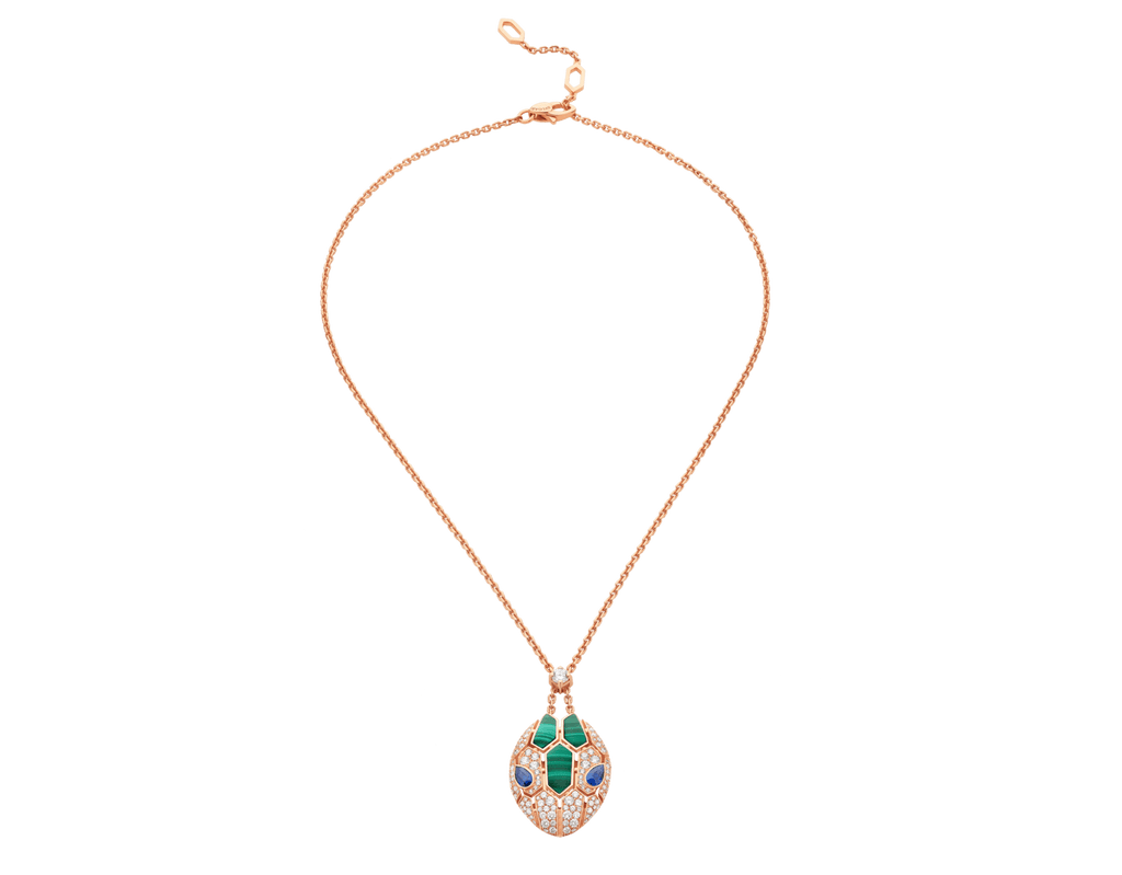 Carave Paris Art Deco Green & Blue Gemstone Oval Pendant Necklace