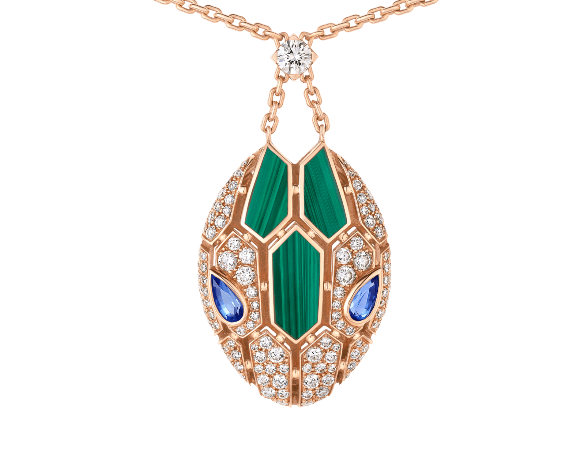 Carave Paris Art Deco Green & Blue Gemstone Oval Pendant Necklace