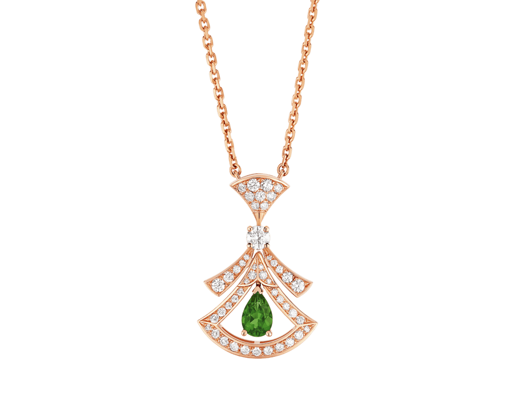 Carave Paris Art Deco Pink Gemstone Fan Pendant Necklace