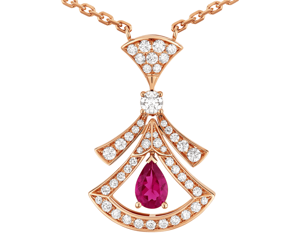 Carave Paris Art Deco Pink Gemstone Fan Pendant Necklace