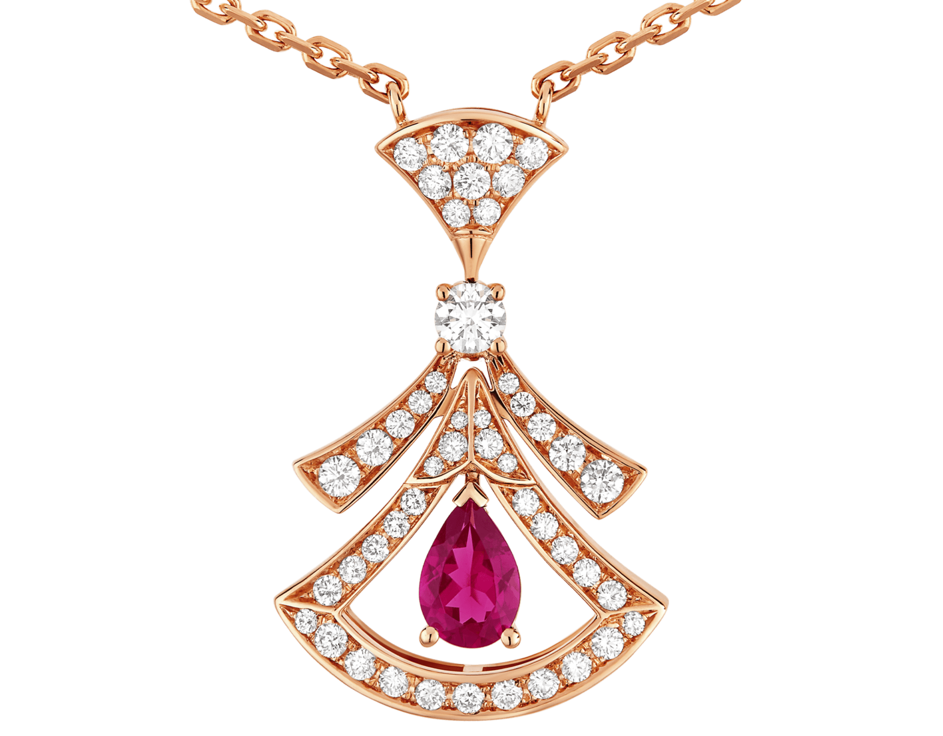 Carave Paris Art Deco Pink Gemstone Fan Pendant Necklace
