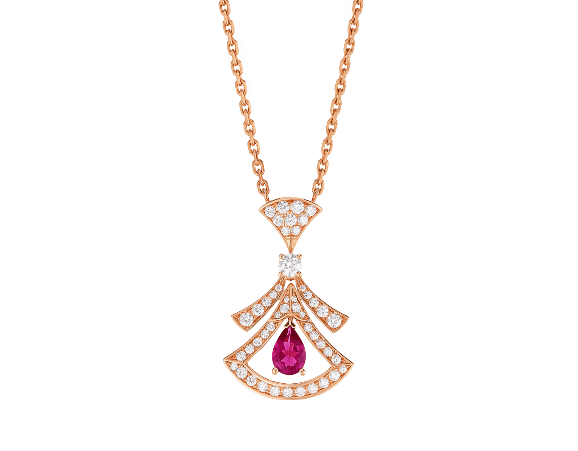 Carave Paris Art Deco Pink Gemstone Fan Pendant Necklace