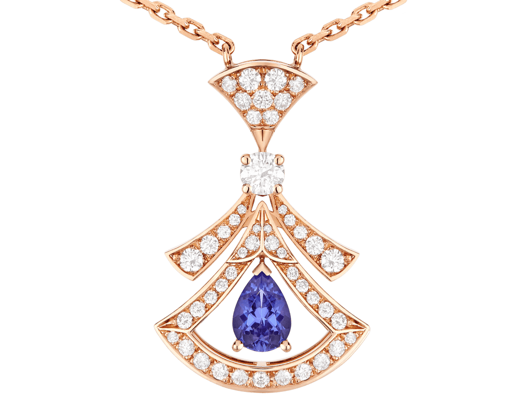 Carave Paris Art Deco Pink Gemstone Fan Pendant Necklace