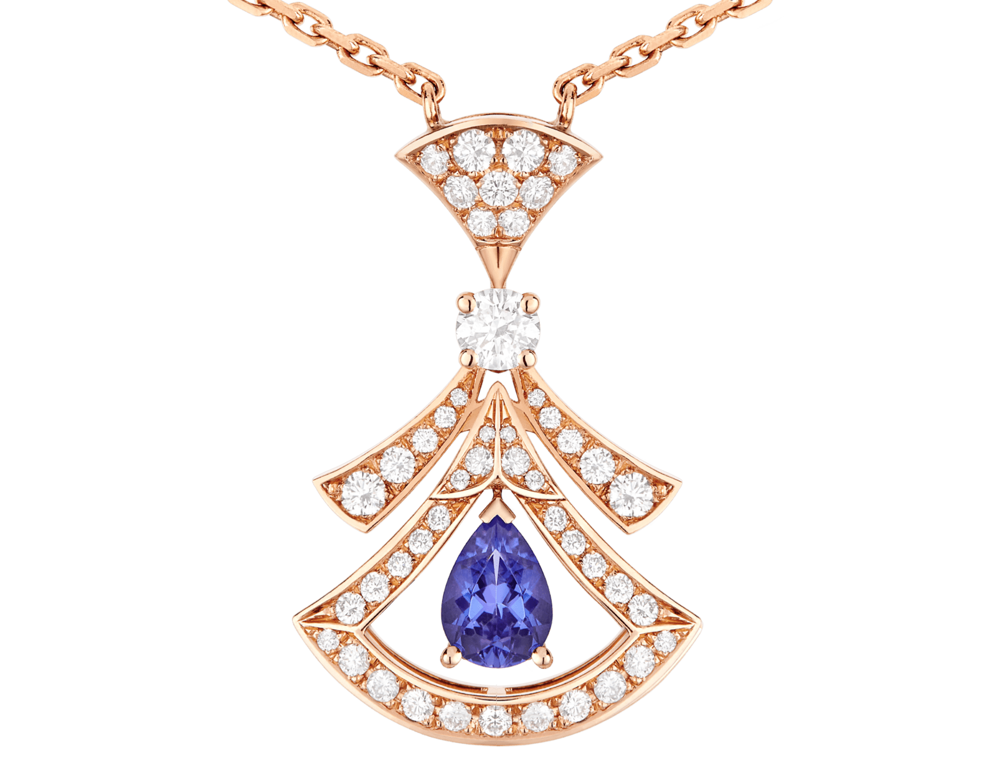 Carave Paris Art Deco Pink Gemstone Fan Pendant Necklace