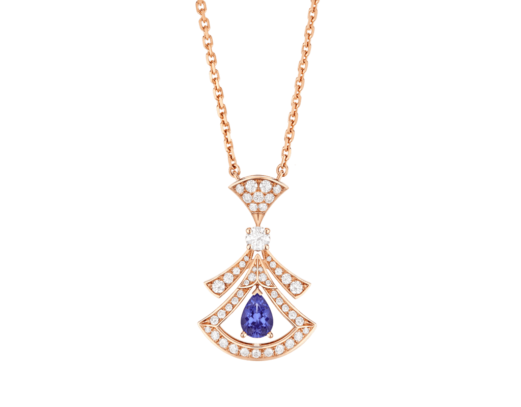 Carave Paris Art Deco Pink Gemstone Fan Pendant Necklace