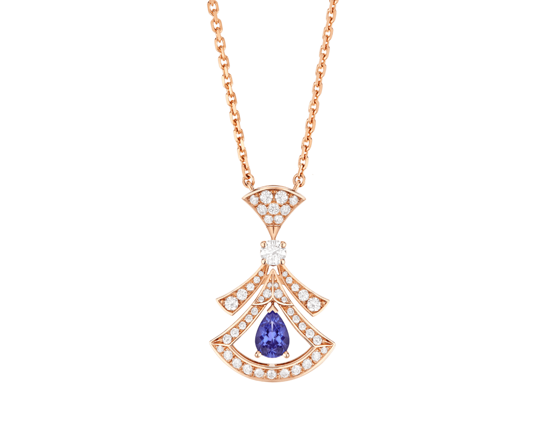 Carave Paris Art Deco Pink Gemstone Fan Pendant Necklace