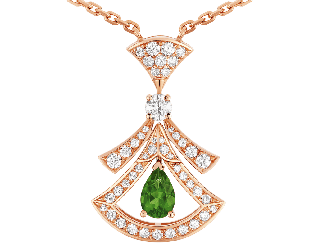 Carave Paris Art Deco Pink Gemstone Fan Pendant Necklace