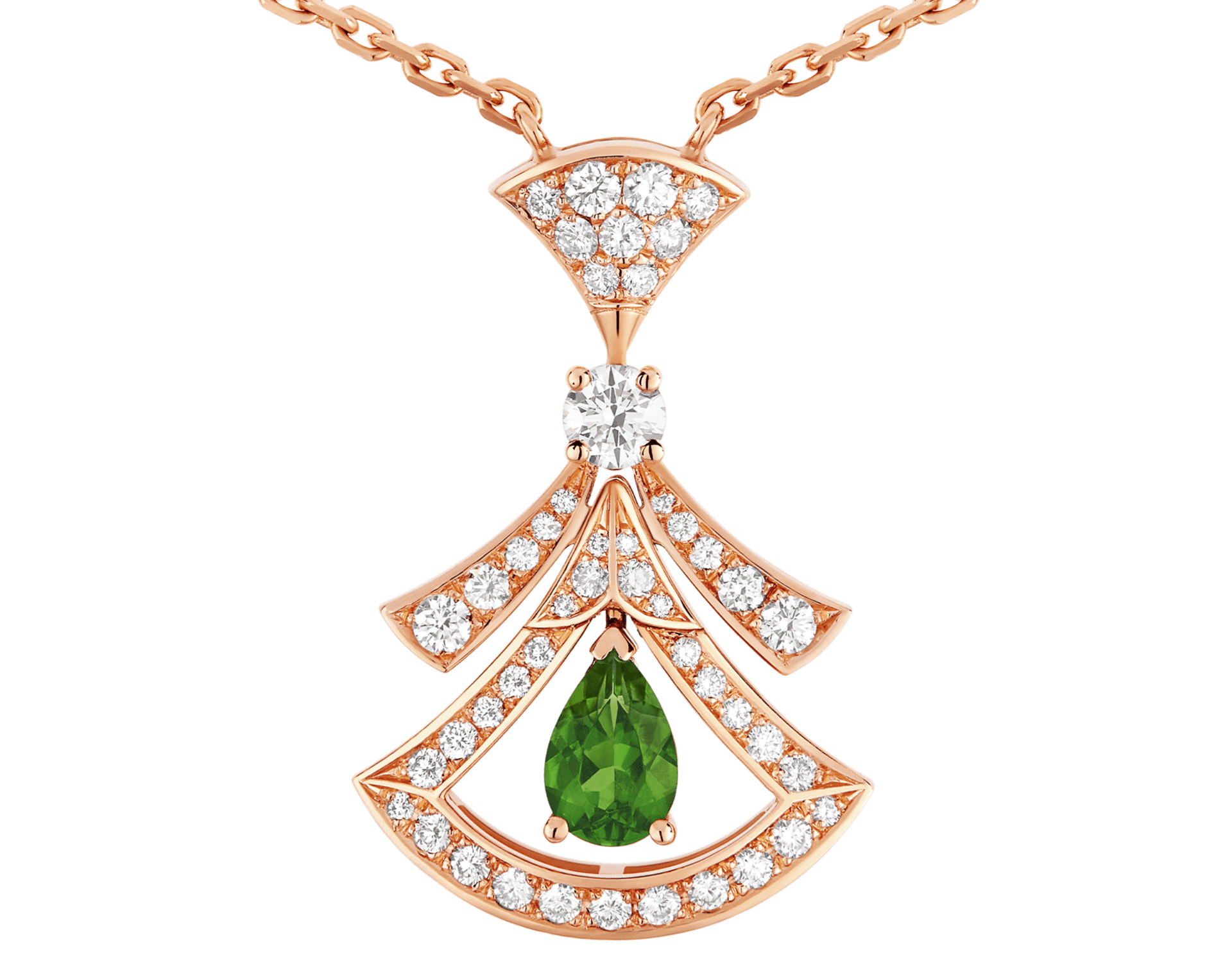 Carave Paris Art Deco Pink Gemstone Fan Pendant Necklace