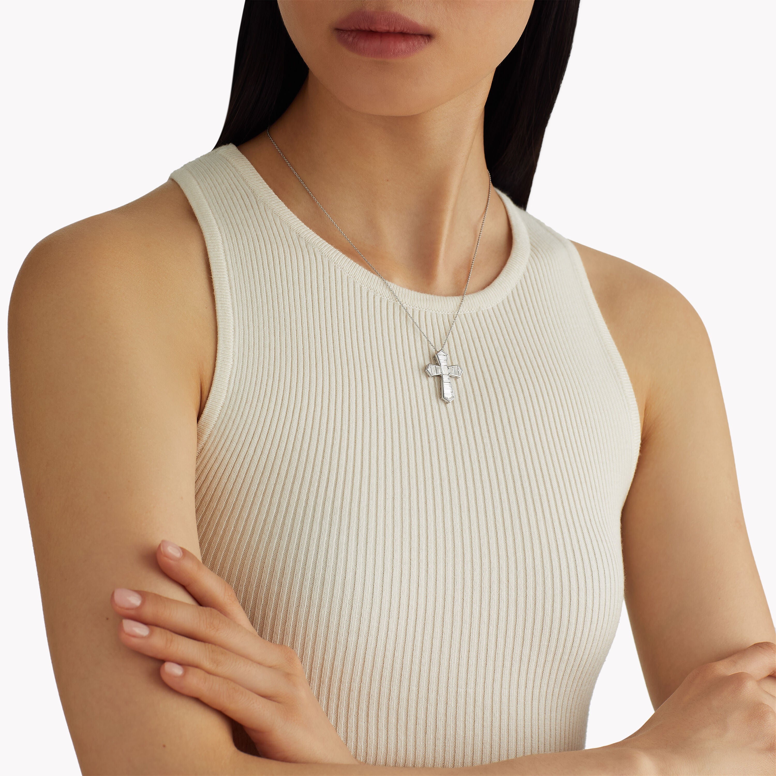 Carave Paris Baguette Diamond Cross Pendant Necklace
