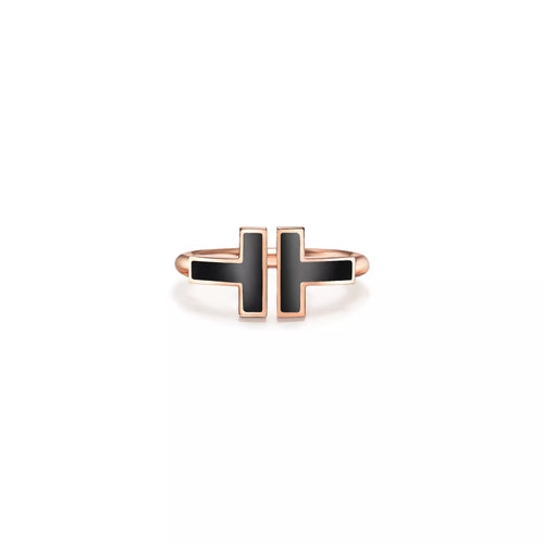 Carave Paris Black Enamel Double T Ring
