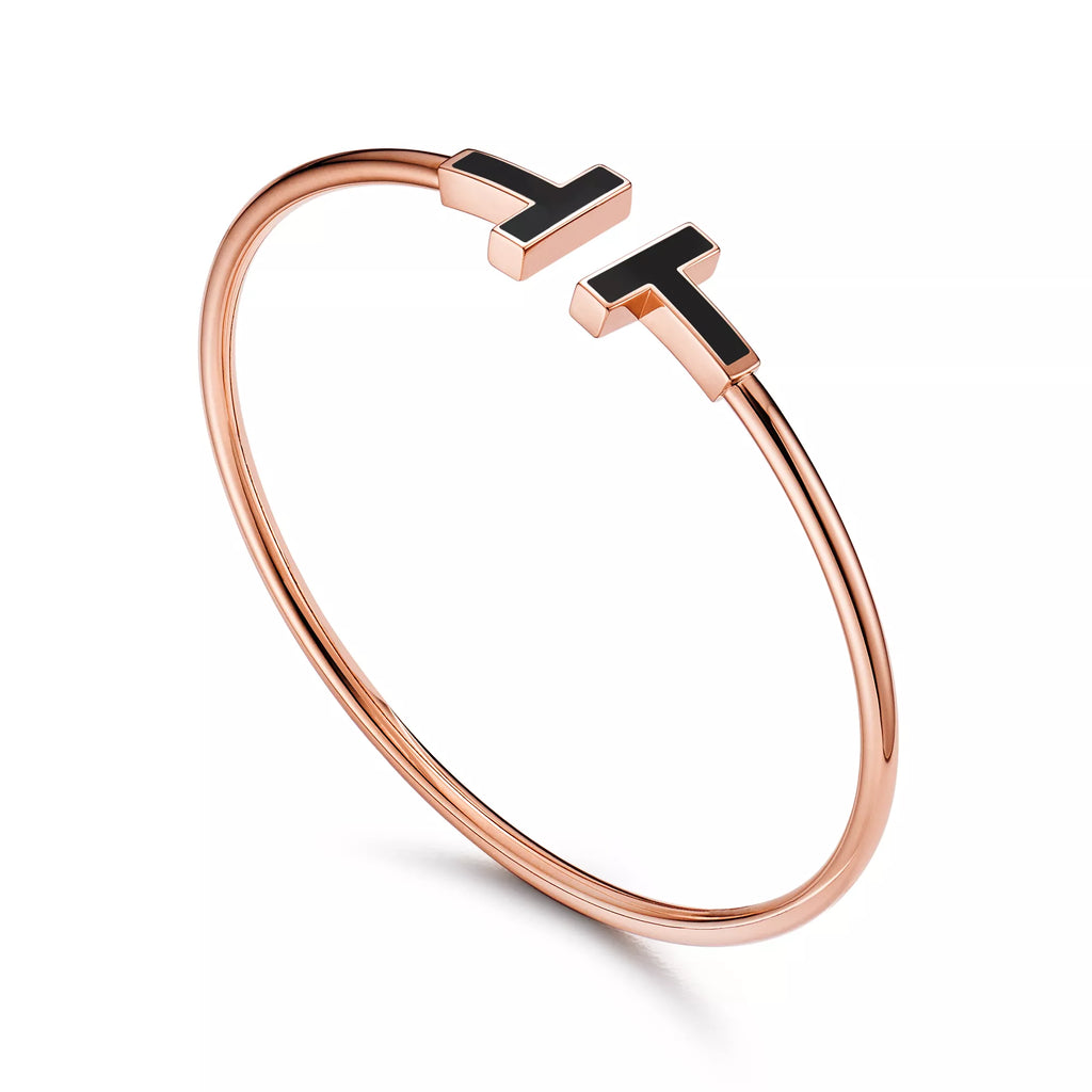 Carave Paris Black Enamel T Rose Gold Open Bangle for Women