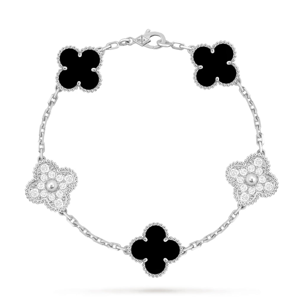 Carave Paris Black Onyx & Diamond Floral Motif Bracelet