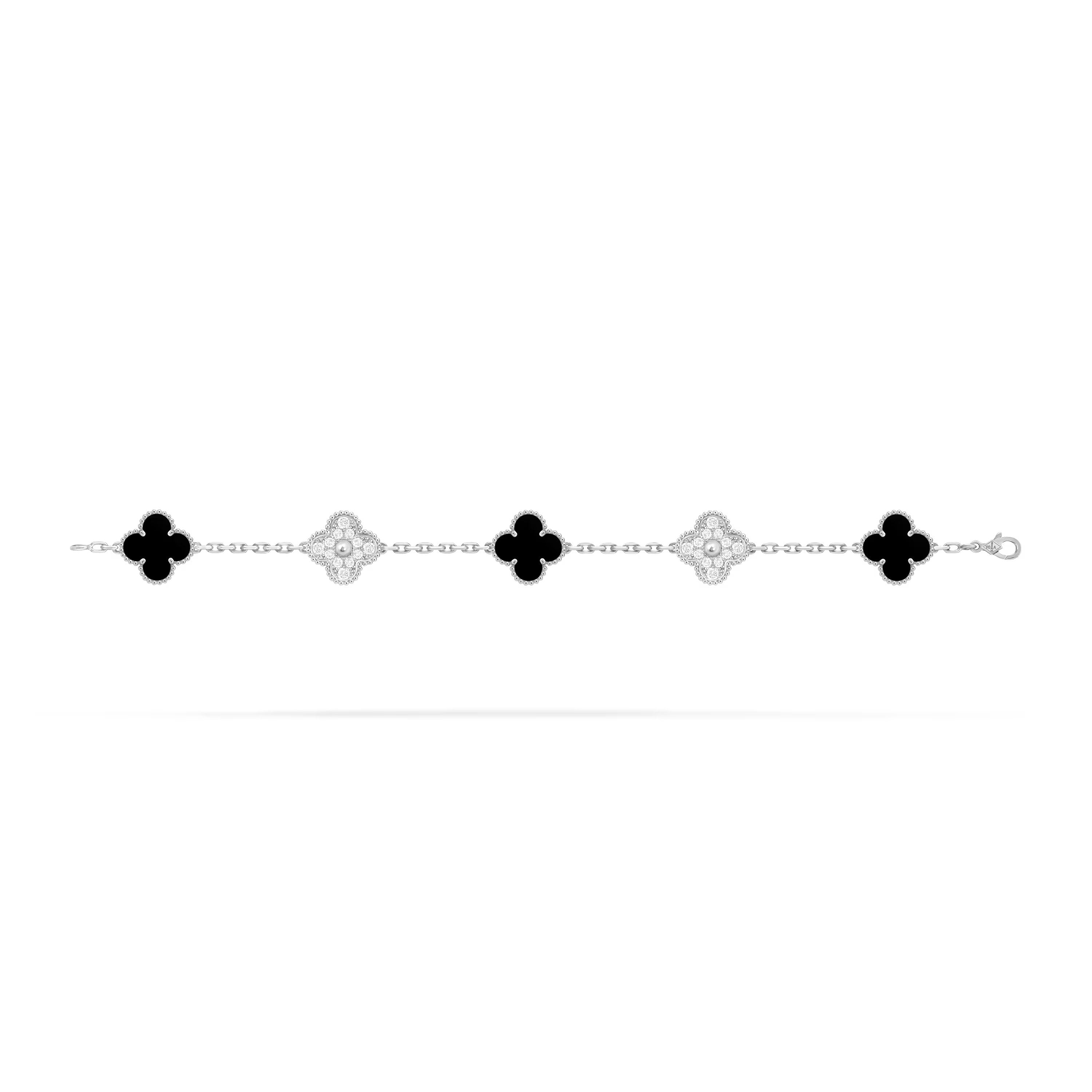 Carave Paris Black Onyx & Diamond Floral Motif Bracelet