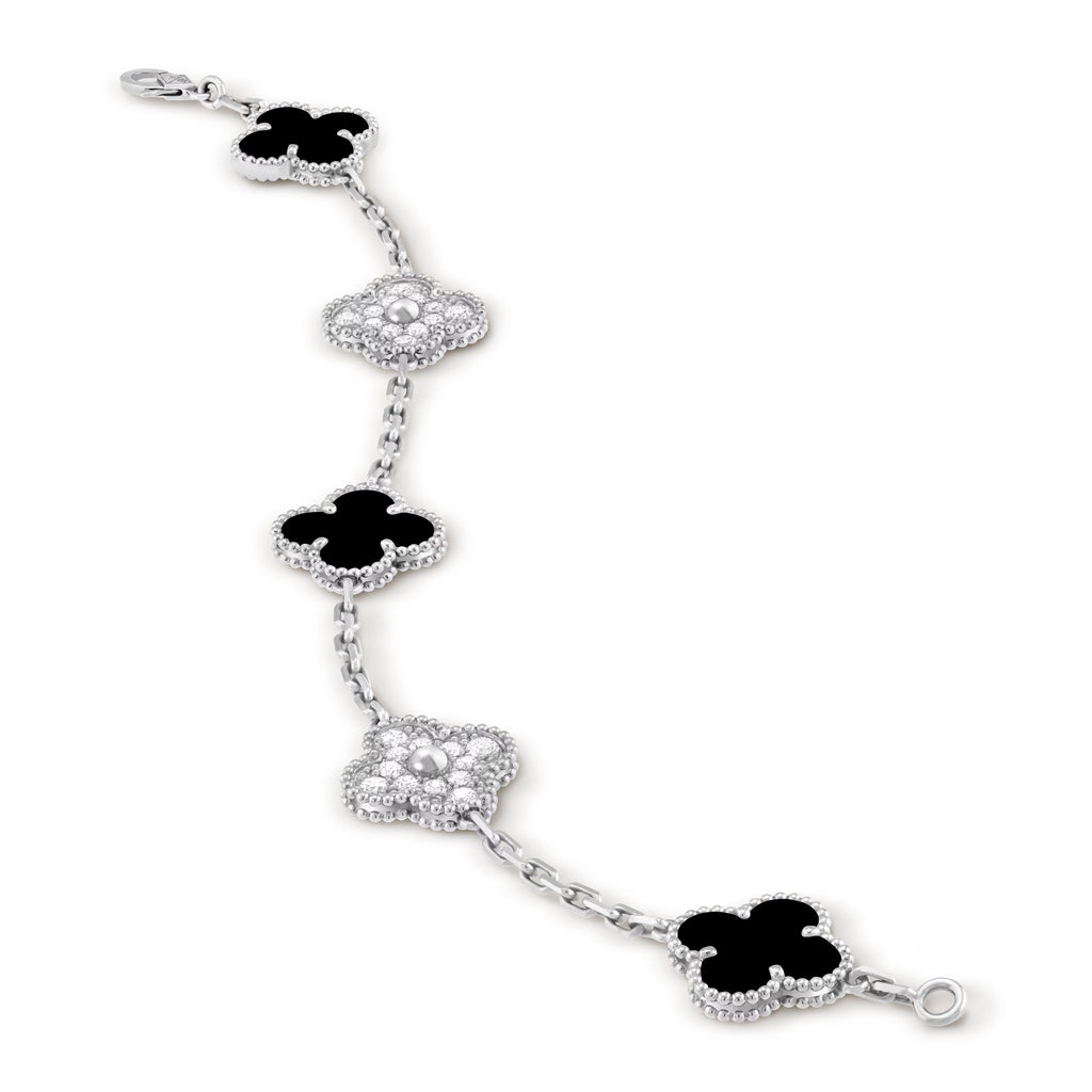 Carave Paris Black Onyx & Diamond Floral Motif Bracelet