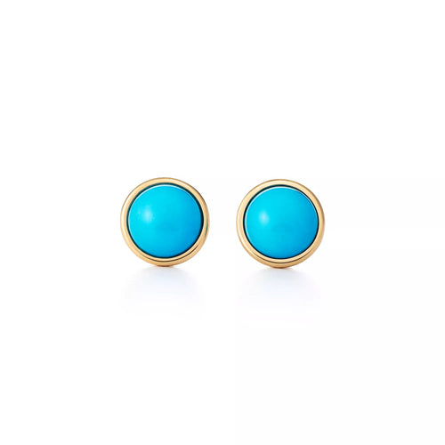 Carave Paris Blue Cabochon Bezel Stud Earrings