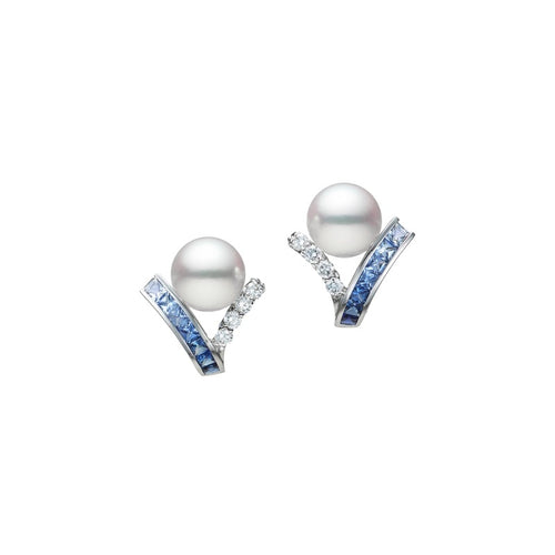 Carave Paris Blue Gem Pearl Crossover Earrings