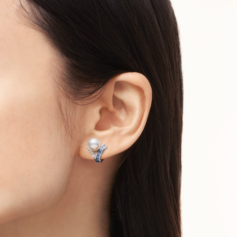 Carave Paris Blue Gem Pearl Crossover Earrings