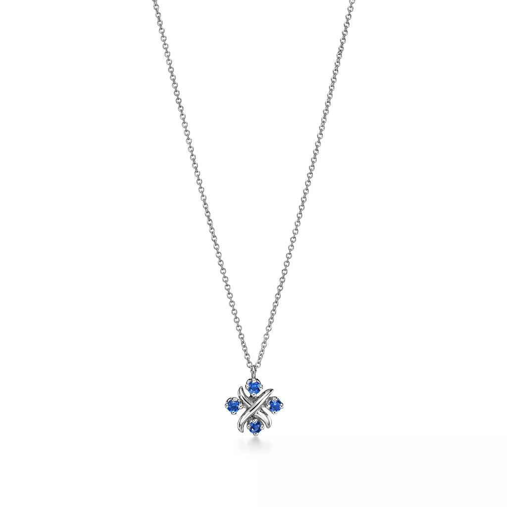 Carave Paris Blue Gemstone Floral Clover Pendant Necklace