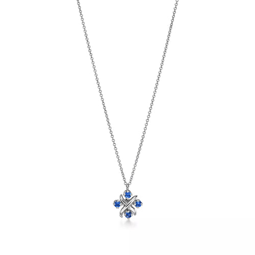 Carave Paris Blue Gemstone Floral Clover Pendant Necklace