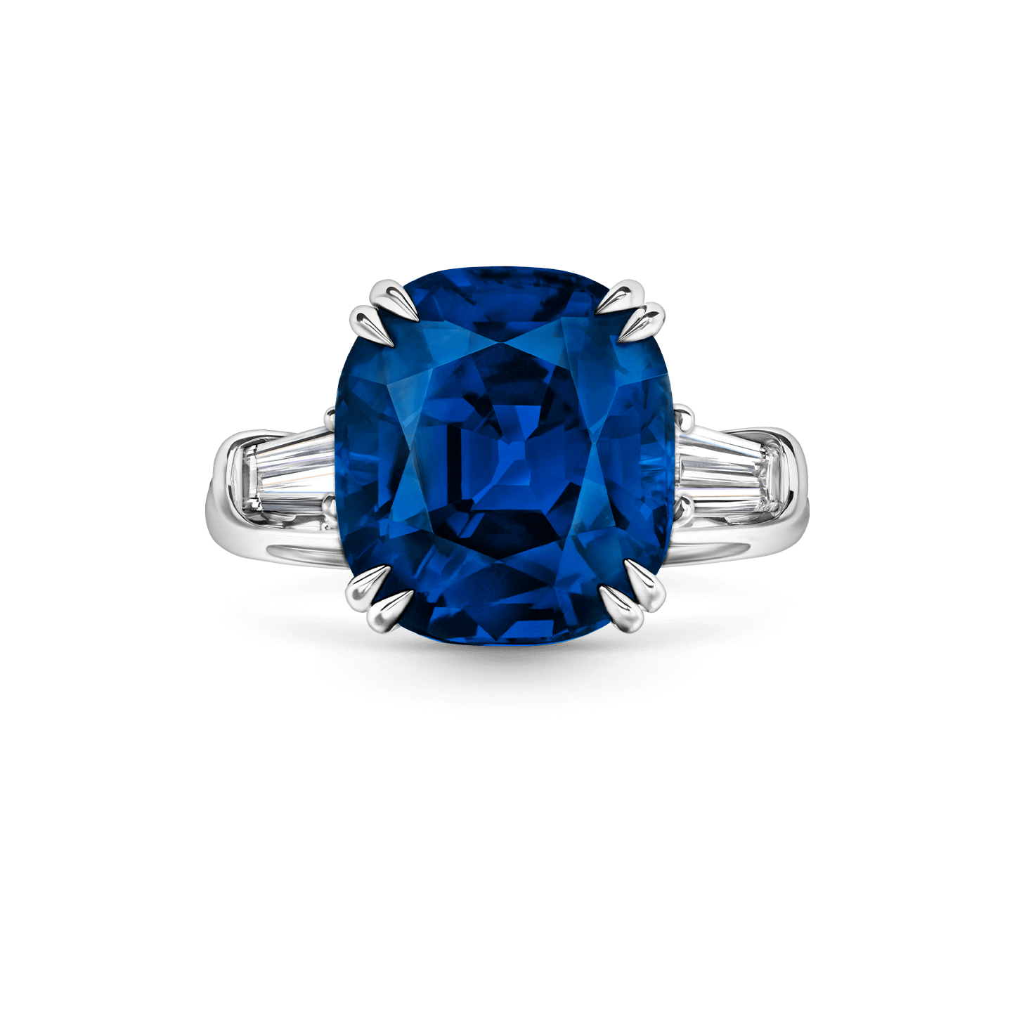 Carave Paris Classic Cushion Cut Blue Sapphire Ring with Diamond Side Stones