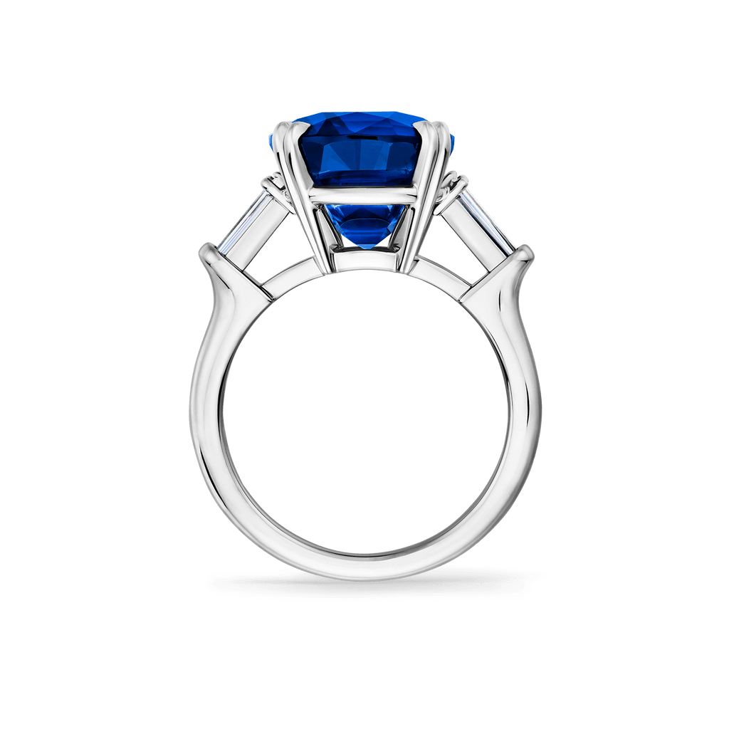 Carave Paris Classic Cushion Cut Blue Sapphire Ring with Diamond Side Stones