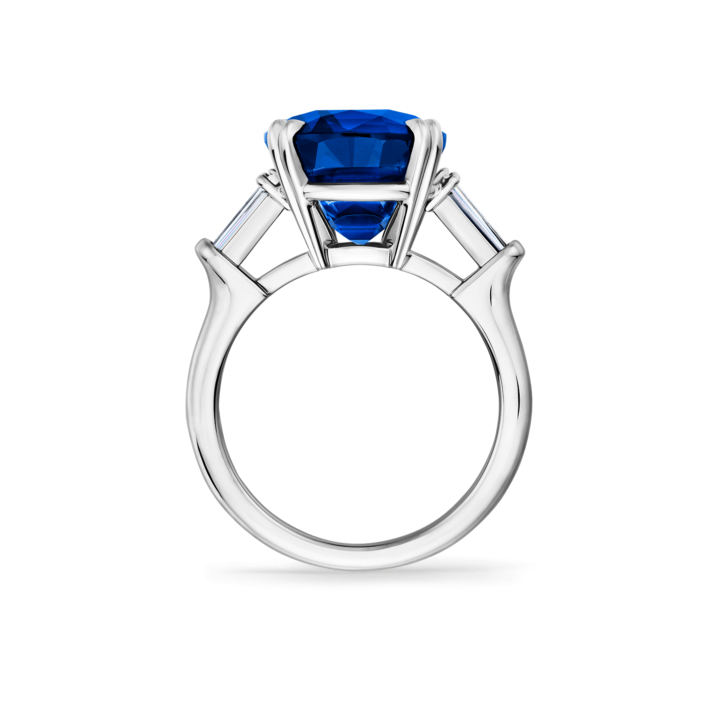 Carave Paris Classic Cushion Cut Blue Sapphire Ring with Diamond Side Stones