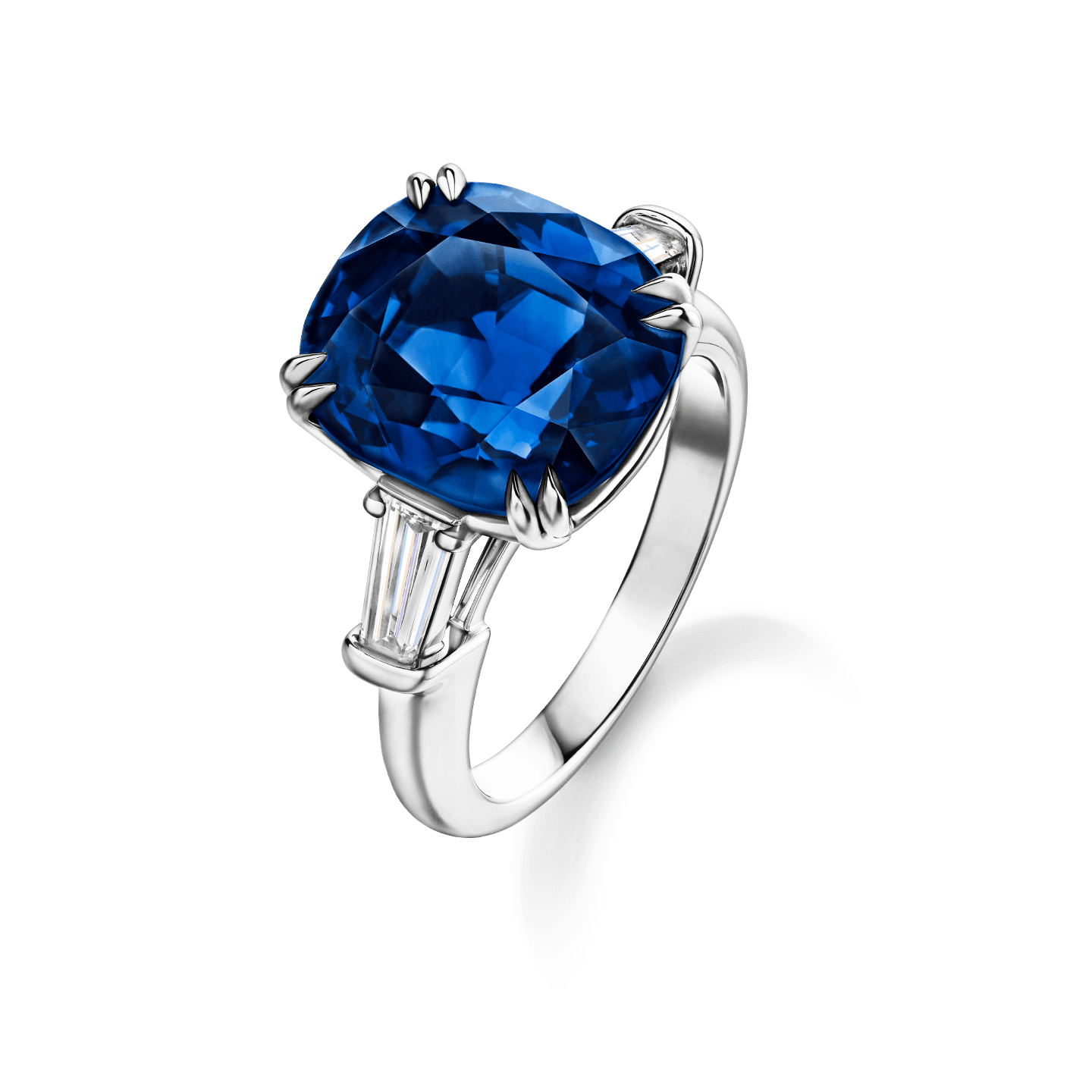 Carave Paris Classic Cushion Cut Blue Sapphire Ring with Diamond Side Stones
