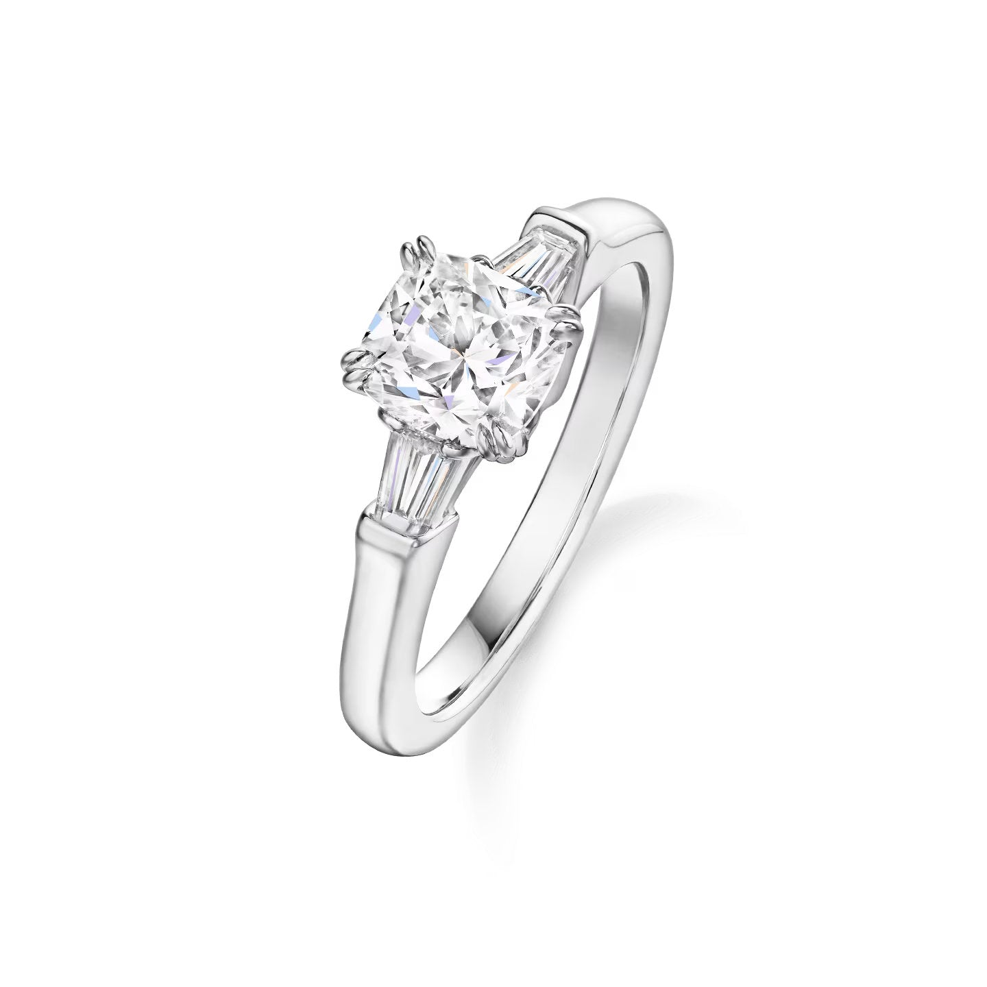 Carave Paris Classic Cushion Cut Diamond Engagement Ring with Tapered Side Diamonds