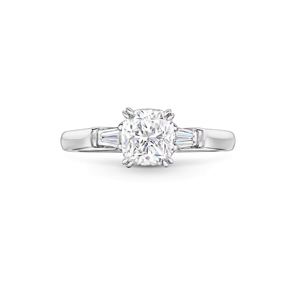 Carave Paris Classic Cushion Cut Diamond Engagement Ring with Tapered Side Diamonds
