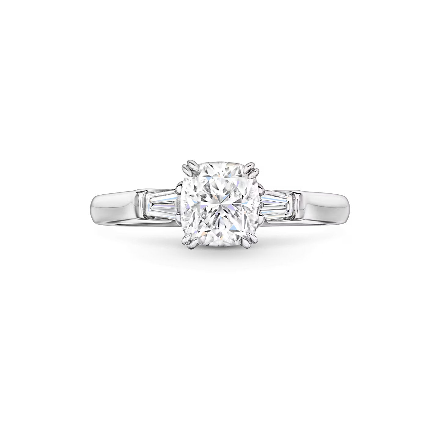 Carave Paris Classic Cushion Cut Diamond Engagement Ring with Tapered Side Diamonds