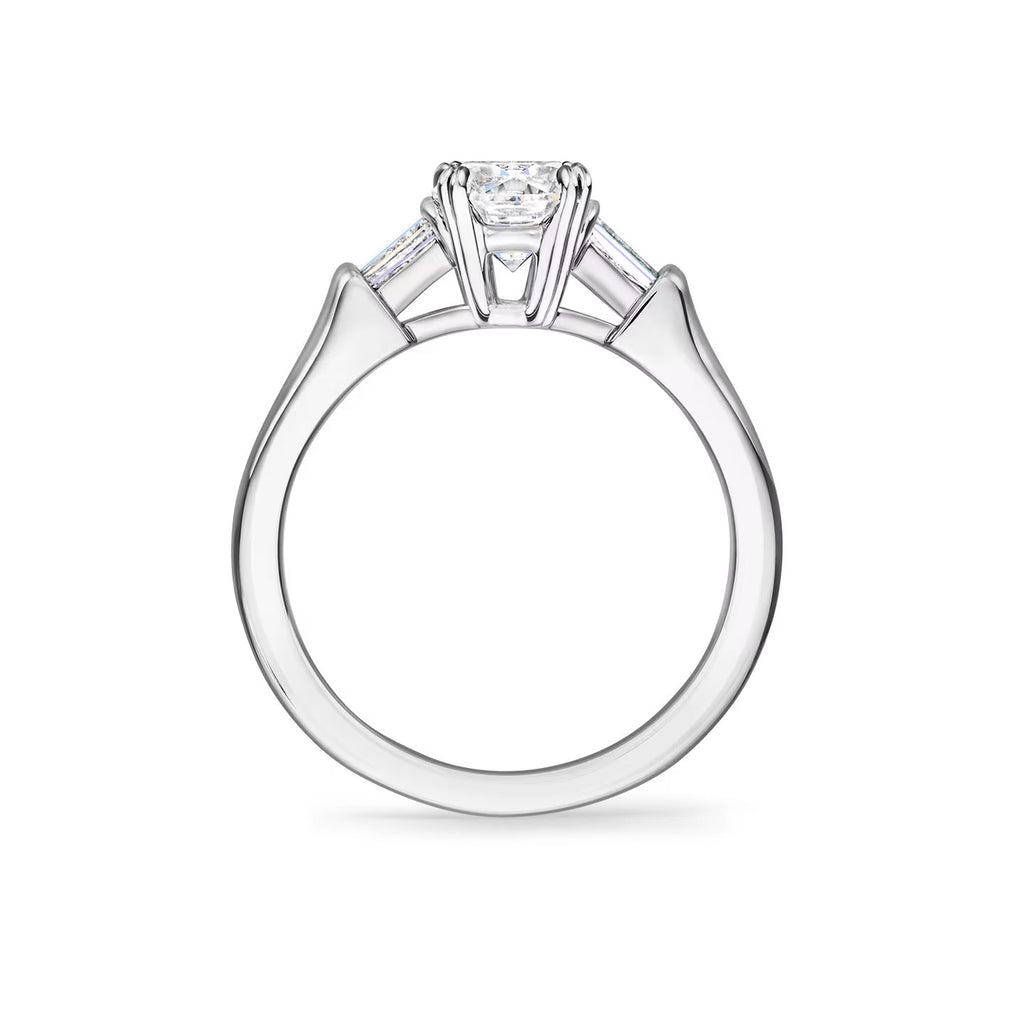Carave Paris Classic Cushion Cut Diamond Engagement Ring with Tapered Side Diamonds