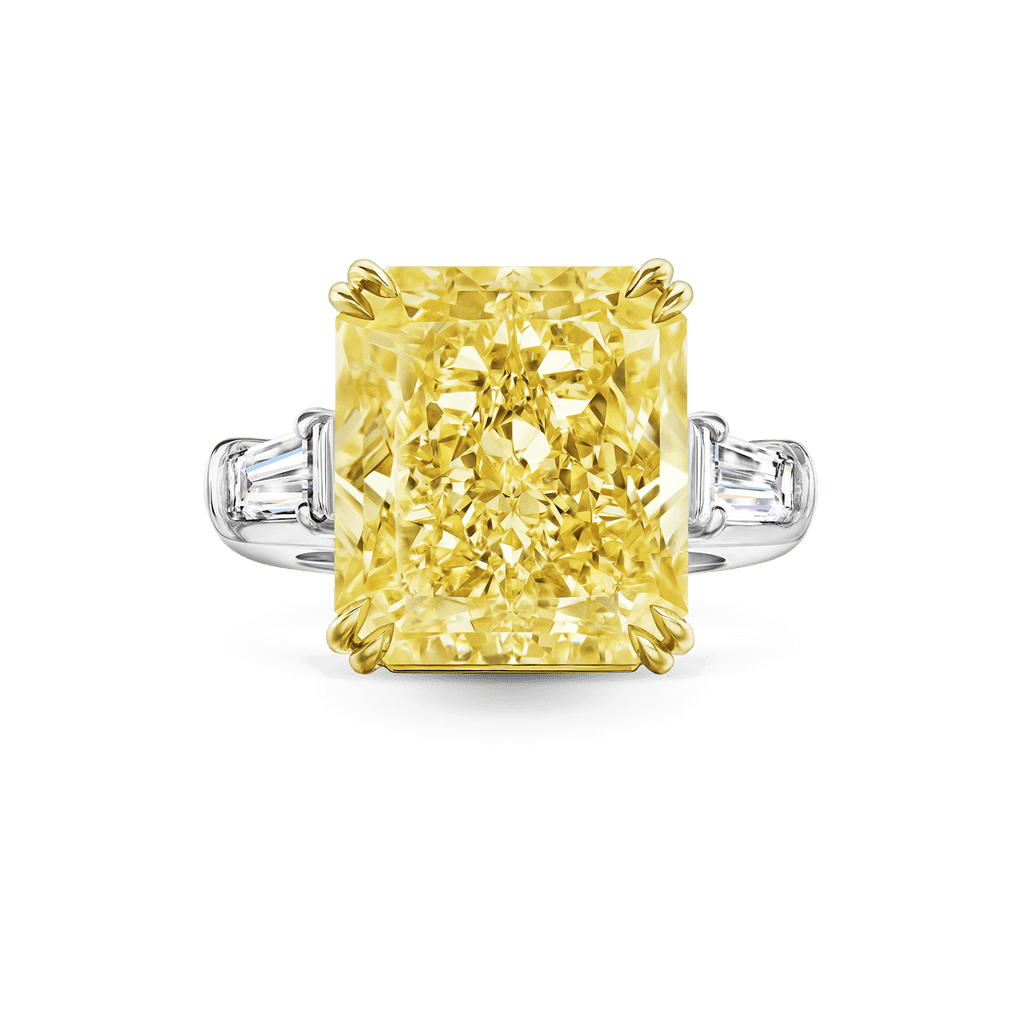 Carave Paris Classic Cushion Cut Yellow Diamond Ring with Diamond Side Stones