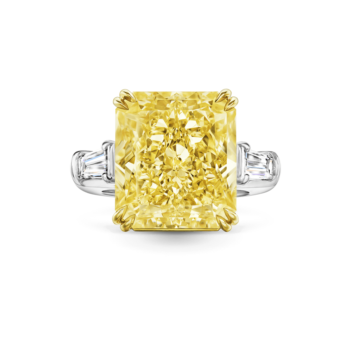 Carave Paris Classic Cushion Cut Yellow Diamond Ring with Diamond Side Stones