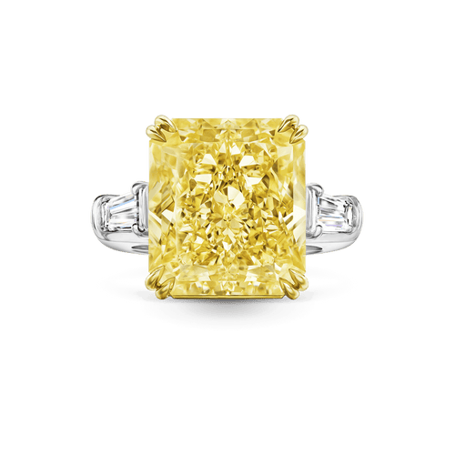 Carave Paris Classic Cushion Cut Yellow Diamond Ring with Diamond Side Stones