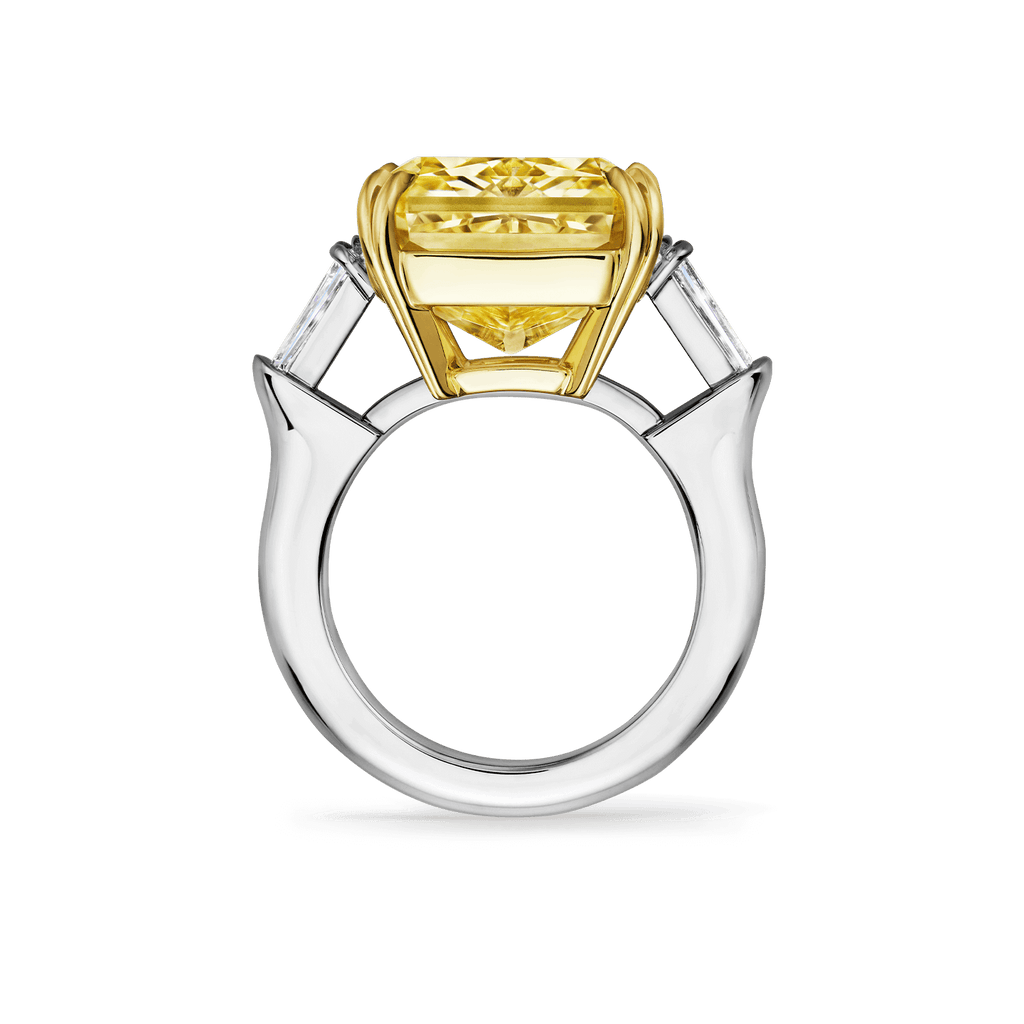 Carave Paris Classic Cushion Cut Yellow Diamond Ring with Diamond Side Stones