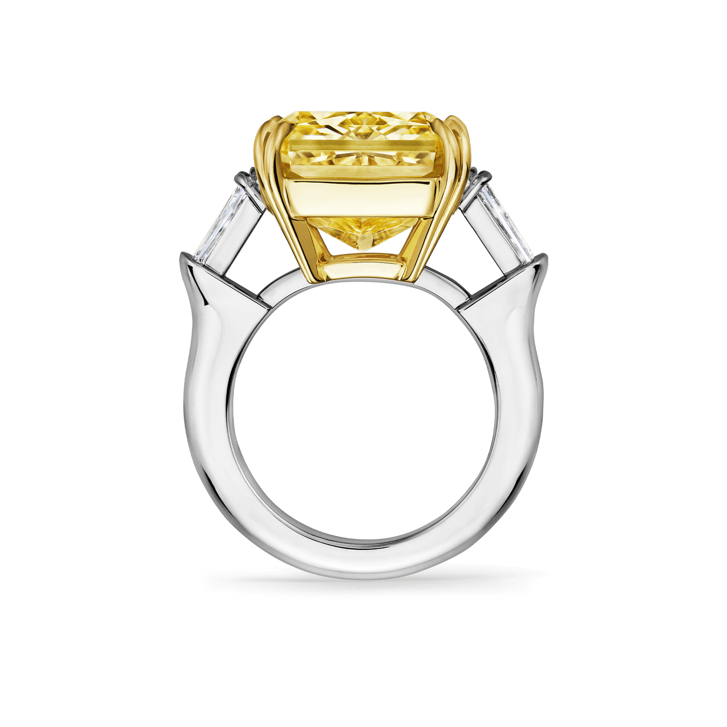 Carave Paris Classic Cushion Cut Yellow Diamond Ring with Diamond Side Stones
