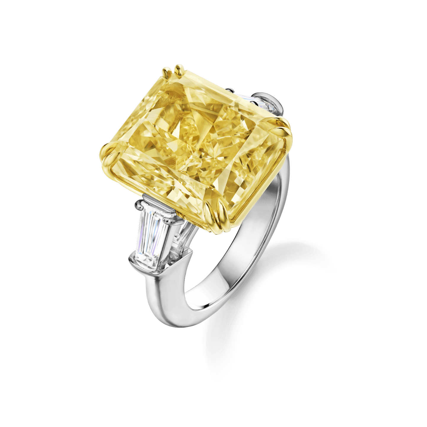 Carave Paris Classic Cushion Cut Yellow Diamond Ring with Diamond Side Stones