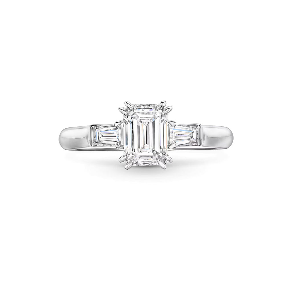 Carave Paris Classic Emerald Cut Diamond Engagement Ring with Tapered Side Diamonds