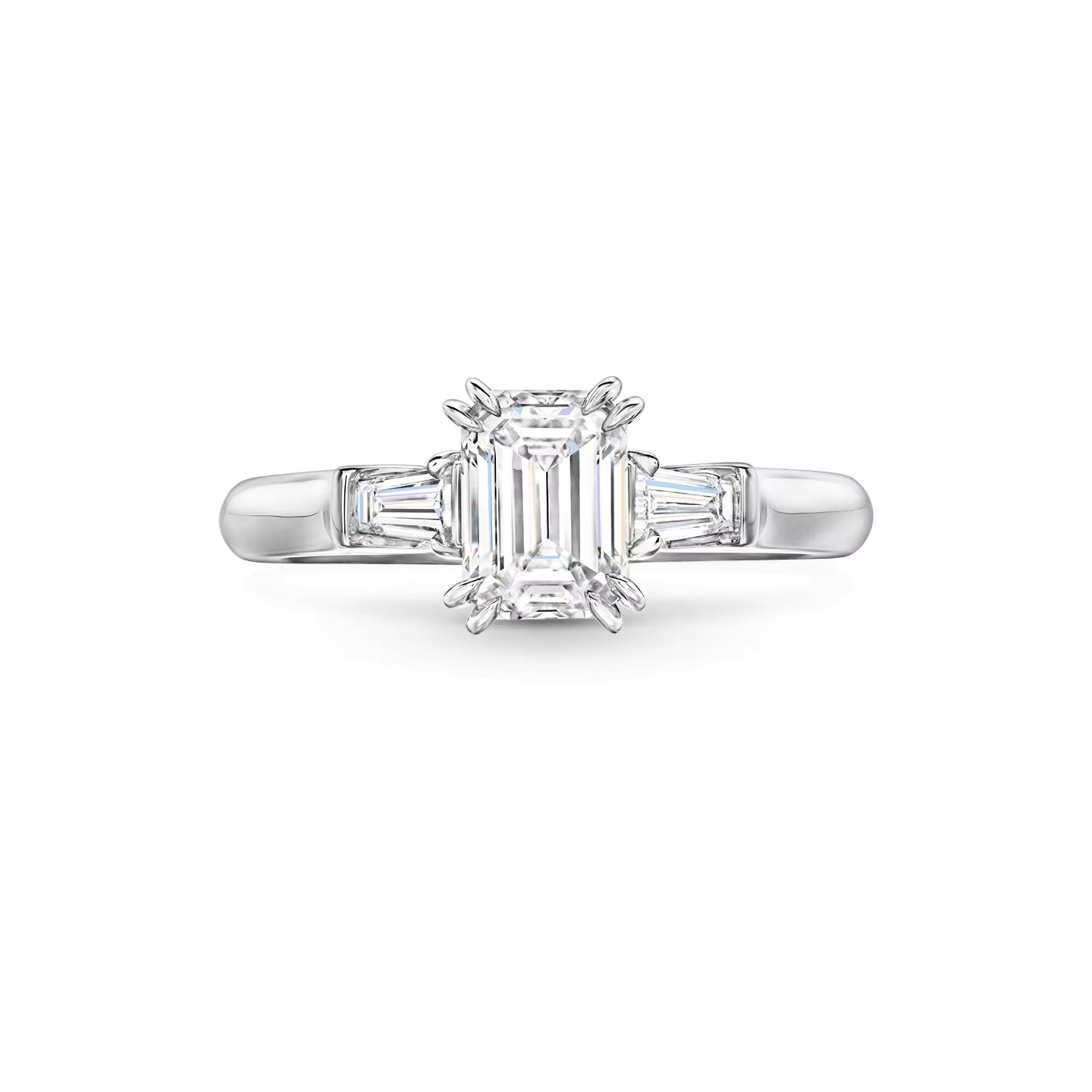 Carave Paris Classic Emerald Cut Diamond Engagement Ring with Tapered Side Diamonds