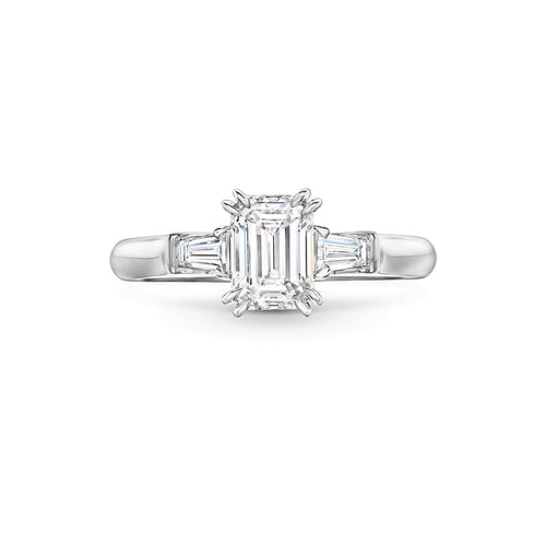 Carave Paris Classic Emerald Cut Diamond Engagement Ring with Tapered Side Diamonds