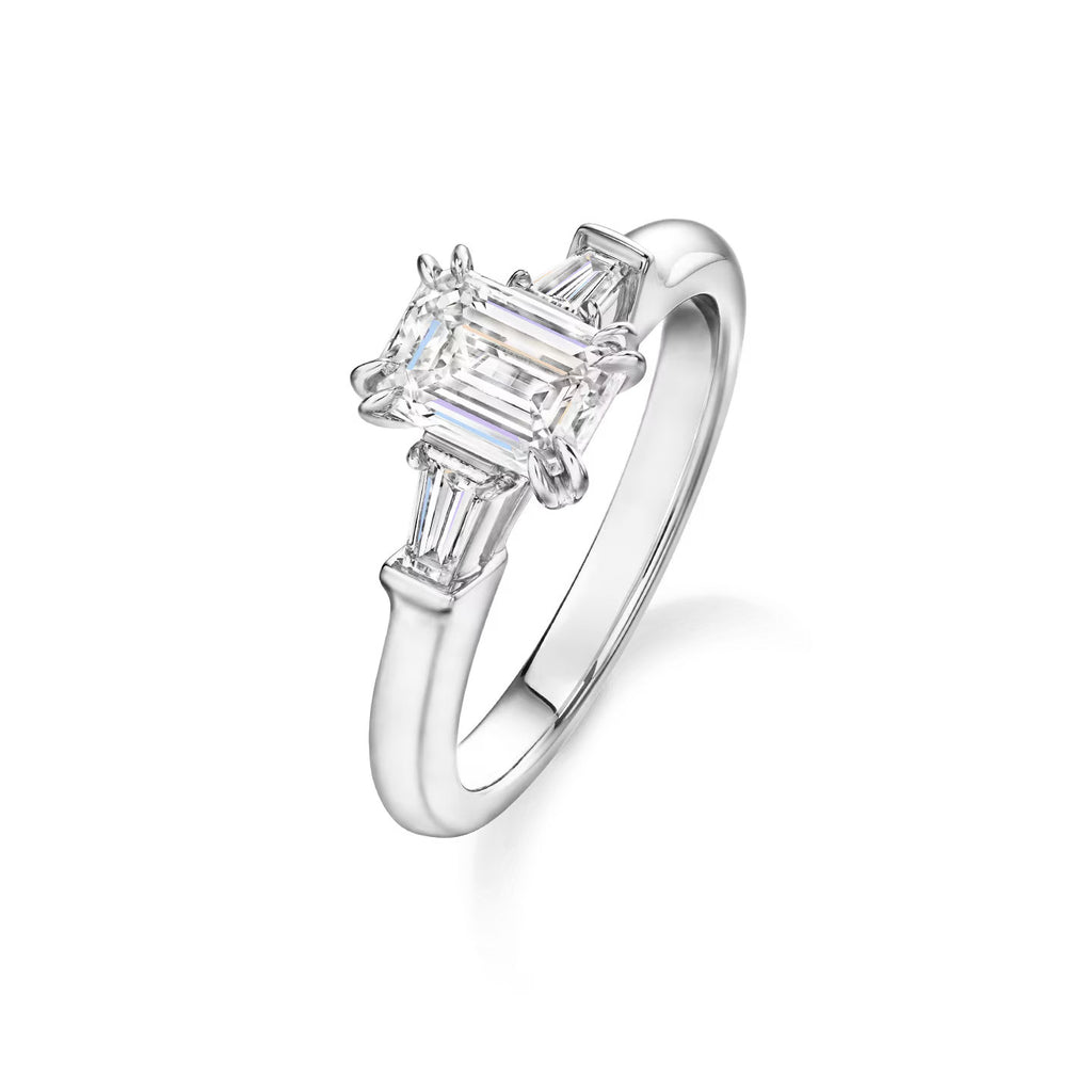 Carave Paris Classic Emerald Cut Diamond Engagement Ring with Tapered Side Diamonds