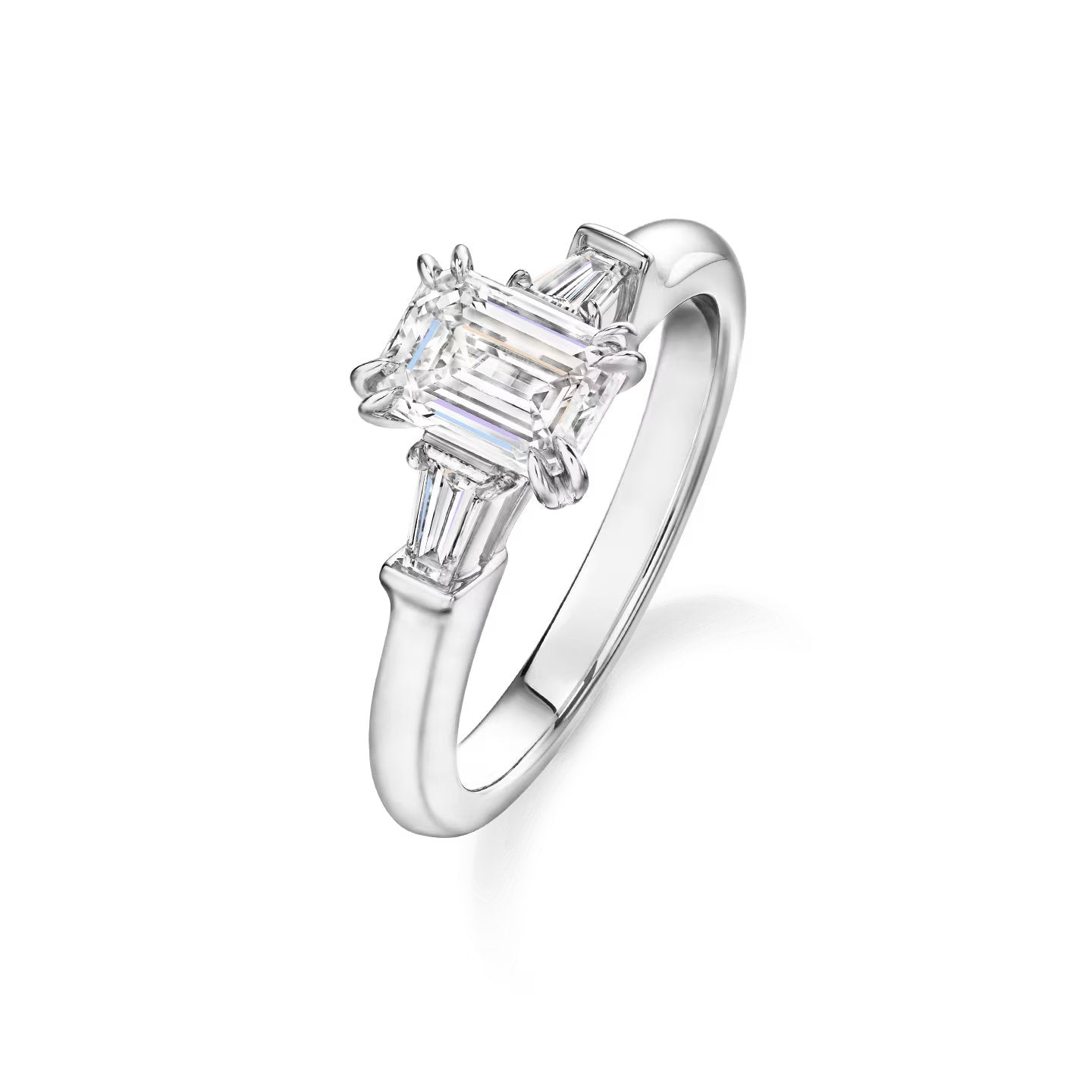 Carave Paris Classic Emerald Cut Diamond Engagement Ring with Tapered Side Diamonds