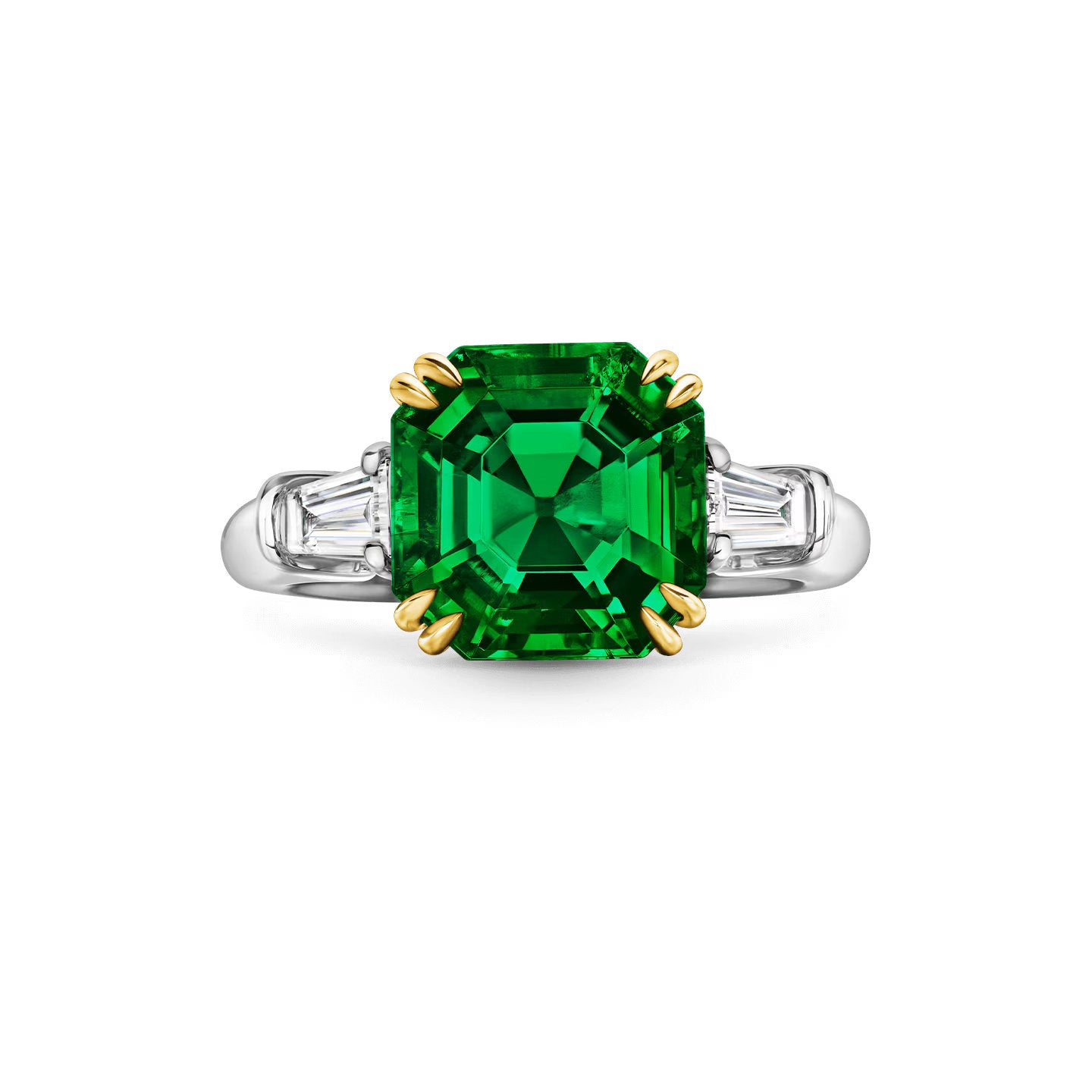 Carave Paris Classic Emerald Cut Emerald Ring with Diamond Side Stones