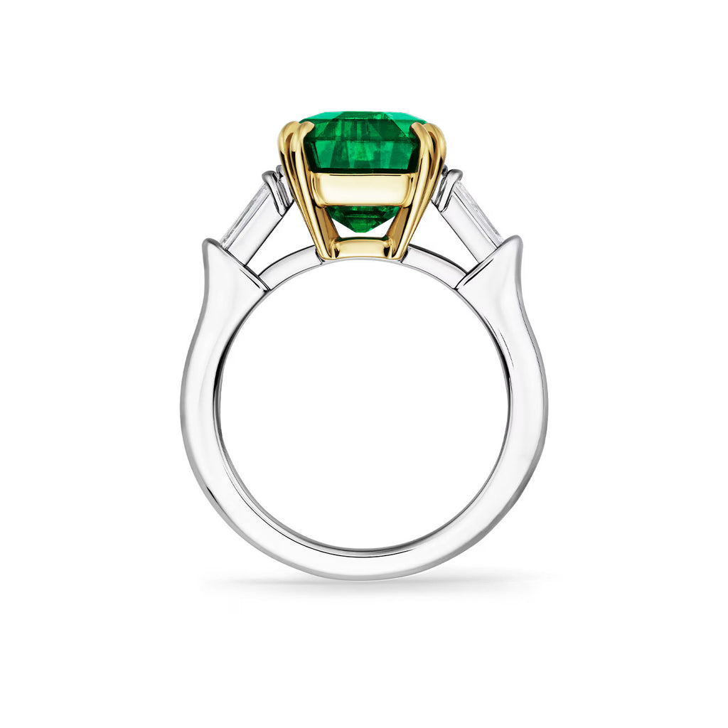 Carave Paris Classic Emerald Cut Emerald Ring with Diamond Side Stones