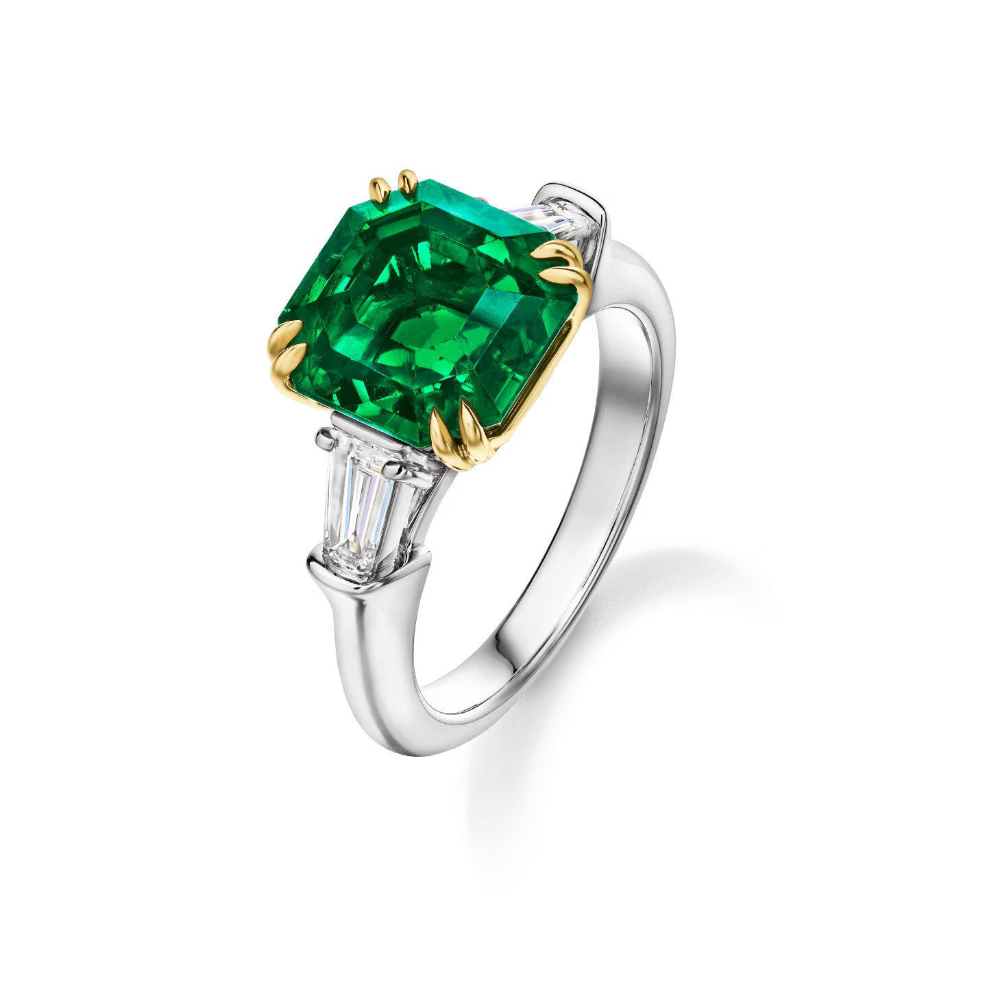 Carave Paris Classic Emerald Cut Emerald Ring with Diamond Side Stones