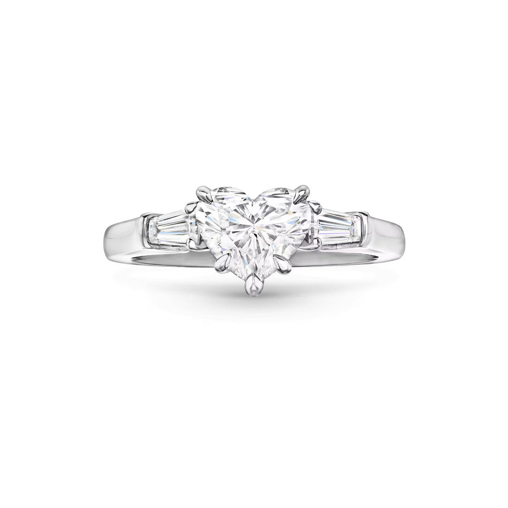 Carave Paris Classic Heart Cut Diamond Engagement Ring with Tapered Side Diamonds